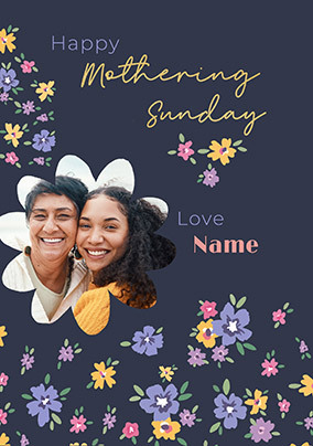 Mothering Sunday Navy Floral Mother's Day Photo Card