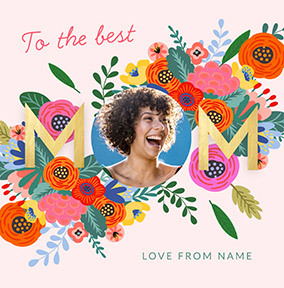 To The Best Mum Square Floral Photo Mother's Day card