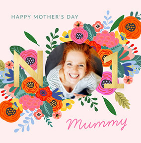 No.1 Mummy Floral Square Photo Mother's Day Card