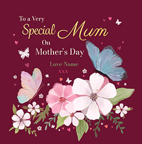 Special Mum Floral Butterfly Mother's Day Square Card