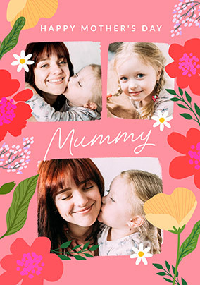 Love You Mummy 3 Photo Peach Border Mother's Day Card