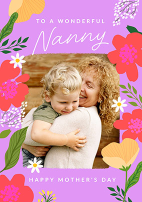 Wonderful Nanny Purple Floral Border Photo Mother's Day Card