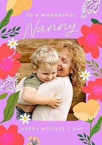 Tap to view Wonderful Nanny Purple Floral Border Photo Mother's Day Card