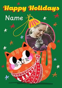 Tap to view Happy Holidays Cat Bauble Photo Christmas Card