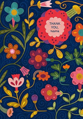 Thank You Flowers and Leaves Personalised Card