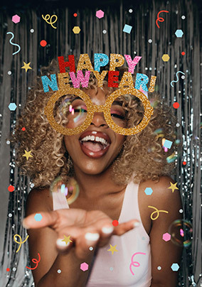 New Year Glasses Photo Upload Card