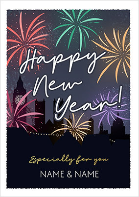 Happy New Year Fireworks Personalised Card