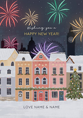 London Street Fireworks New Year Card from Couple