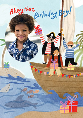 Ahoy There Photo Upload Pirate Birthday Card