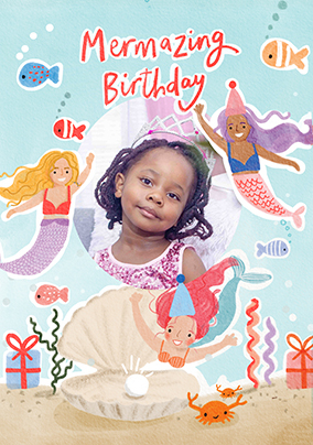 Mermazing Birthday Photo Upload Card