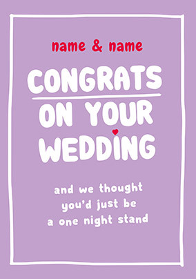 One Night Stand Personalised Wedding Card