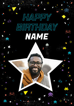 Gamer Happy Birthday Photo Upload Card