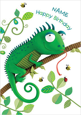 Chameleon Personalised Happy Birthday Card