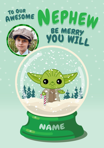 Star Wars Yoda Snow Globe Nephew Christmas Photo Card