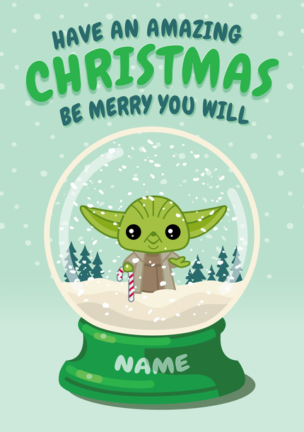 Star Wars Yoda Snow Globe Christmas Card