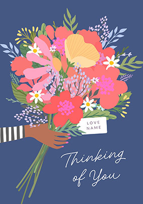 Floral Blue Thinking of You Personalised Card