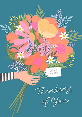 Floral Teal Thinking of You Personalised Card