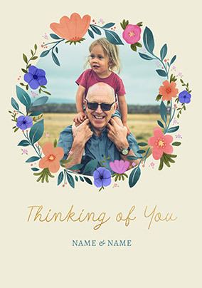 Floral Wreath Photo Upload Thinking of You Card