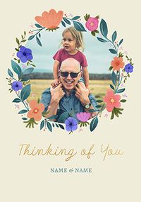 Tap to view Floral Wreath Photo Upload Thinking of You Card