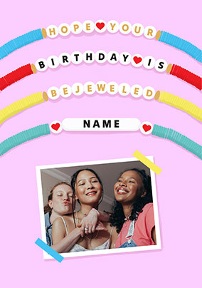 Friendship Bracelet Bejeweled Birthday Photo Upload Card