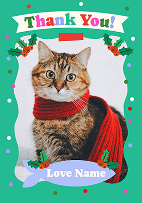 Photo Christmas Thank You Card from the Cat