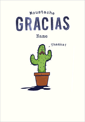 Moustache Gracias Cactus Thank You Card