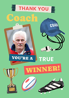 Thank You Rugby Coach Photo Card