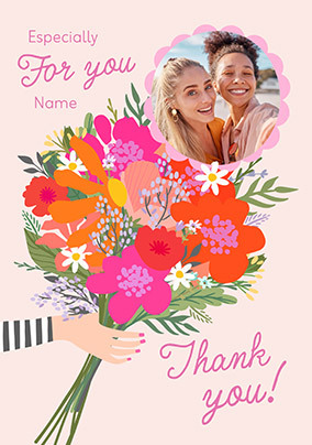 Flower Bouquet Photo Upload Thank You Card