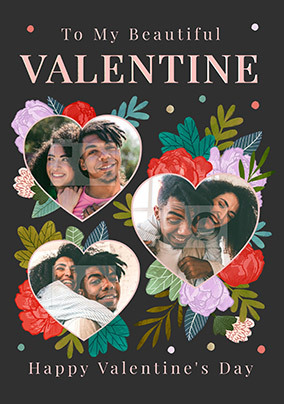 Wonderful Valentine Heart Flowers Photo Card