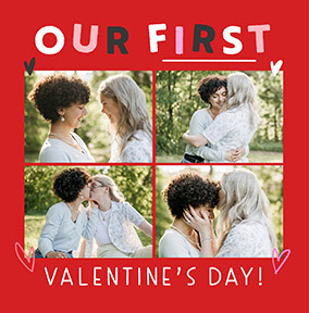 Our First Valentine's Day 4 Photo Square Card