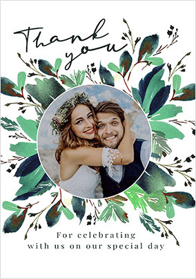 Thank You for Celebrating Foliage Wedding Photo Card