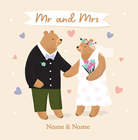 Mr & Mrs Illustrated Bears Wedding Card
