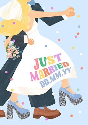 Blue Just Married Wedding Card