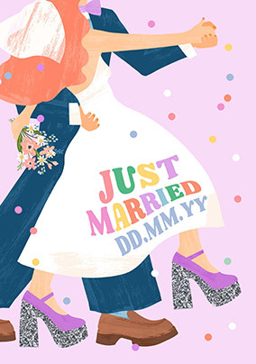 Purple Just Married Wedding Card