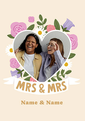 Mrs & Mrs Floral Photo Upload Wedding Card