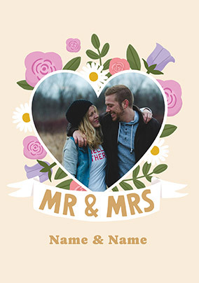 Mr & Mrs Floral Photo Upload Wedding Card
