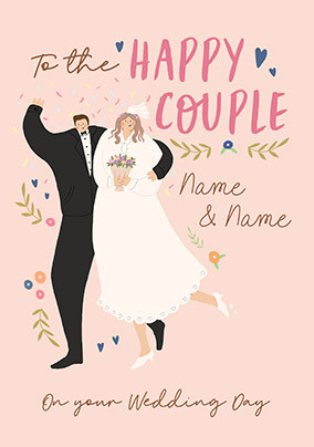 Illustrated Happy Couple on your Wedding Day Card