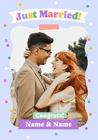 Tap to view Just Married Wedding Congratulations Photo Card