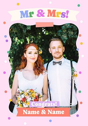 Mr & Mrs Wedding Congratulations Colourful Photo Card