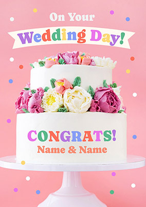 Floral Cake Wedding Day Congratulations card