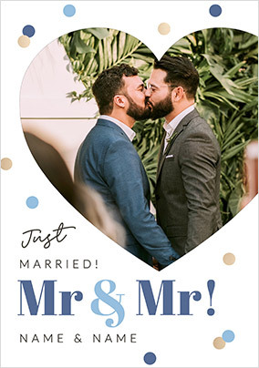 Mr & Mr Just Married Photo Upload Wedding Card