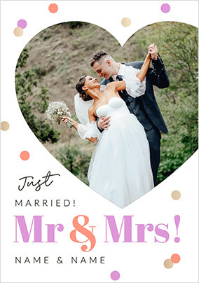 Mr & Mrs Just Married Photo Upload Wedding Card