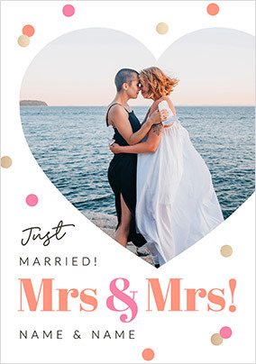 Mrs & Mrs Just Married Photo Upload Wedding Card