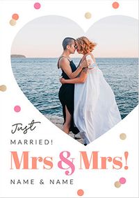 Tap to view Mrs & Mrs Just Married Photo Upload Wedding Card