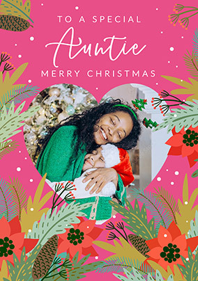 Special Auntie Floral Photo Christmas Card