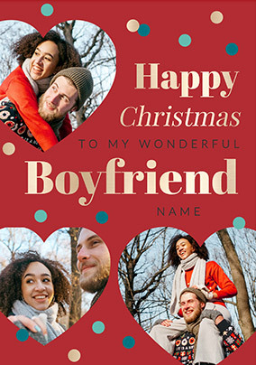 Wonderful Boyfriend 3 Photo Hearts Christmas Card