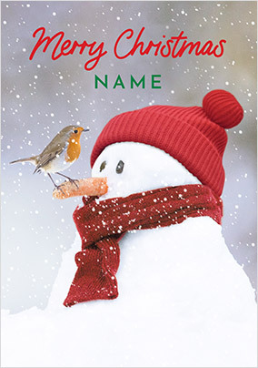 Snowman and Robin Personalised Christmas Card