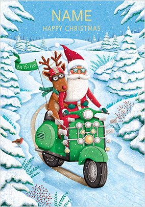 Motorbike Santa Personalised Christmas Card