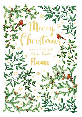 Holly Border Merry Christmas Personalised Card