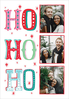 Ho Ho Ho 3 Photo Christmas Card